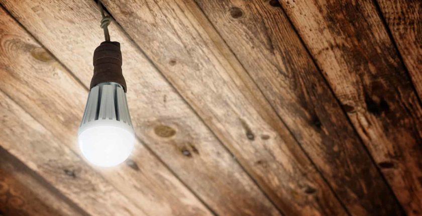 New LED light bulb replacing old bulb in an eco-friendly workplace